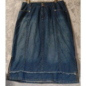 Vtg Me‎ And You Denim Skirt Blue 3XL Modest Midi Cotton Y2K Raw Trim Side Slit